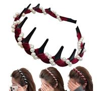 Vintage High Cranium Artificial Pearl Hairband, Beaded Headband, Non Slip High Cranium Headband with Teeth Hoop (1Pcs*D)