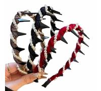 Vintage High Cranium Artificial Pearl Hairband, Beaded Headband, Non Slip High Cranium Headband with Teeth Hoop (3Pcs)