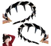 Vintage High Cranium Artificial Pearl Hairband, Elegant Braided Pearls Headbands with Teeth, Fashion Hair Accessories Braid Tool Non Slip Hairband for Women (Black*2)