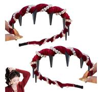 Vintage High Cranium Artificial Pearl Hairband, Elegant Braided Pearls Headbands with Teeth, Fashion Hair Accessories Braid Tool Non Slip Hairband for Women (Red*2)