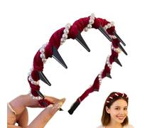 Vintage High Cranium Artificial Pearl Hairband, Elegant Non Slip Pearl Headbands, with Teeth Hoop, for Women Girls (Red,1 Pcs)