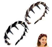 Vintage High Cranium Artificial Pearl Hairband, Elegant Non Slip Pearl Headbands, with Teeth Hoop, for Women Girls (Set C,2 Pcs)