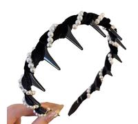 Vintage High Cranium Artificial Pearl Hairband, Fashion Wide Beaded Bling Headband, Elegant Pearl Headband Hair Hoop for Women Girls (Black(Pearl))