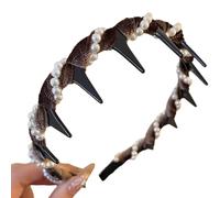 Vintage High Cranium Artificial Pearl Hairband, Fashion Wide Beaded Bling Headband, Elegant Pearl Headband Hair Hoop for Women Girls (Brown(Pearl))