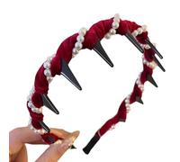 Vintage High Cranium Artificial Pearl Hairband, Fashion Wide Beaded Bling Headband, Elegant Pearl Headband Hair Hoop for Women Girls (Red(Pearl))