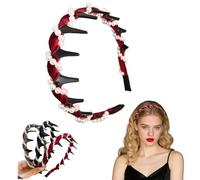 Vintage High Cranium Artificial Pearl Hairband Head Band with Teeth, Pearl Headbands for Women Girls Classic Retro Hair Accessories for Weddings, Parties and Daily Wear (Red, one size)