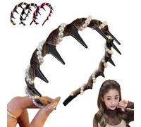 Vintage High-Cranium Artificial Pearl Hairband - Plastic Wavy Hairband with Teeth, Elegant Pearl Headband for Face-Slimming Lift, Dual-Wear Design, Non-slip Comfort (Coffee, One Size)