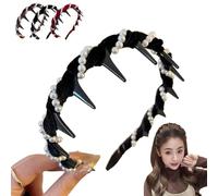 Vintage High-Cranium Artificial Pearl Hairband - Plastic Wavy Hairband with Teeth, Elegant Pearl Headband for Face-Slimming Lift, Dual-Wear Design, Non-slip Comfort (Black, One Size)