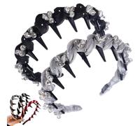 Vintage High Cranium Artificial Pearl Hairband, Teeth Comb Headbands for Women, Fashion Wide Beaded Bling Head Band for Girls, Elegant Knotted Headbands with Teeth (D Style)