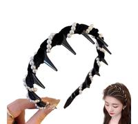 Vintage High Cranium Artificial Pearl Hairband, Vintage High Pearl Hair Accessories, Party Wedding Home Hairband (black)