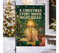 Vintage Holiday Movie Night Lamp Citation Drapeau de jardin de Noël 30,5 x | Télévision vintage, drapeau de pelouse, thème soirée cinéma, décoration rétro, drapeau de jardin d'hiver