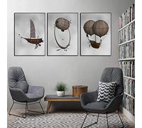 Vintage Home Decor Montgolfière Rétro Steampunk Dirigeable Toile Peinture Mur Art Photo Affiche pour Morden Salon 60x90cmx3pcs sans cadre