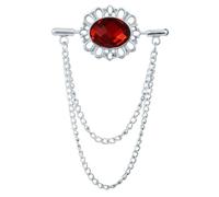 Vintage homme gland chaîne ovale strass collier broche femme boucle épinglette costume chemise vêtements accessoires(Silver Dark Red)