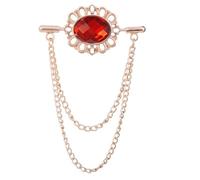 Vintage homme gland chaîne ovale strass collier broche femme boucle épinglette costume chemise vêtements accessoires(Gold Red)