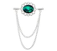 Vintage homme gland chaîne ovale strass collier broche femme boucle épinglette costume chemise vêtements accessoires(Silver Green)