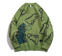 Vintage Hommes Tricoté Hip Hop Pull Dinosaure Cartoon Cartoon pour un usage quotidien (L) Vert