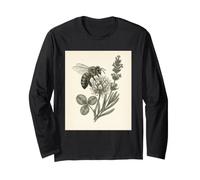 Vintage Honeybee Botanical Illustration Trèfle Lavande Manche Longue