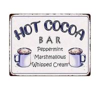 Vintage Hot Chocolate Bar Sign with Peppermint Marshmallows Design Rustic Metal Tin Sign for Winter Cafe Decor 8 X 12 inch