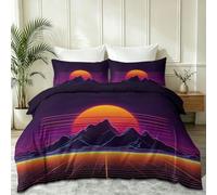 Vintage Housse de Couette Enfant 135 x 200 cm, Doux et Résistant Parure de Lit 1 Personne Microfibre, Cool Montagne Coucher de Soleil Imprimé Literie Set 3 Pièces avec 2 Taies d'oreiller, Orange