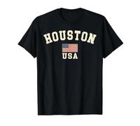 Vintage Houston USA Drapeau américain Texas Cool Souvenir Rétro T-Shirt Graphique avec Valeur, Homme, Noir, S