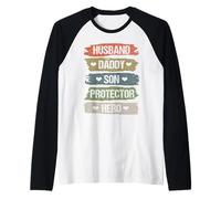 Vintage Husband Daddy Son Protector Hero for Dad Fathers Day Manche Raglan