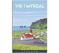 Vintage Iceland Vik I Myrdal Cliff Village Art Imprimer Rétro Mur Art Toile Affiche Chambre Décoration Accueil Décoration Sans cadre 50x75cm