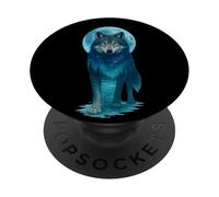 Vintage ICY Moon in Galaxy Forest Grey Wolf Hunting PopSockets PopGrip Adhésif