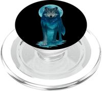 Vintage ICY Moon in Galaxy Forest Grey Wolf Hunting PopSockets PopGrip pour MagSafe