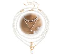 Vintage Imitation Pearl Necklace, Short Multi Layer Choker Pearl Necklace,Collier de perles avec pendentif,Collier de perles artificielles,Collier de costume pour femme