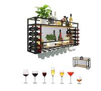 Vintage Industriel 2 Couches Plafond en Verre de Verre à vin pour Maison Barre de Restaurants Porte-Bouteille à vin Rustique et étagères flottantes