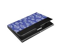 Vintage Ink Chinese Vases with Flowers in Chinese Style on Blue PU Leather Stainless Steel Business Card Holder Name Card Holder Slim Credit Wallet, Unisex Business Card Case Multi Card Case