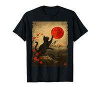 Vintage Japan Art Japanese Theme Retro Print Black Cat T-Shirt