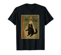 Vintage Japanese Cat Alien Cat Mom UFO Abduction Graphic T-Shirt