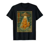 Vintage Japanese Cat Alien Cat Mom UFO Abduction Graphic T-Shirt