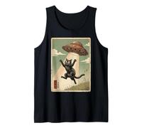 Vintage Japanese Cat UFO Abduction Cat Mom Dad Ukiyo-e Débardeur
