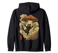 Vintage Japanese Cat UFO Abduction Cat Mom Dad Ukiyo-e Sweat à Capuche
