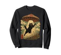 Vintage Japanese Cat UFO Abduction Cat Mom Dad Ukiyo-e Sweatshirt