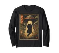 Vintage Japanese Cat UFO Abduction Ukiyo-e Alien Cat Manche Longue