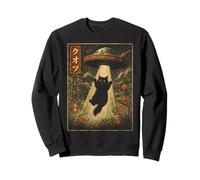 Vintage Japanese Cat UFO Abduction Ukiyo-e Alien Cat Sweatshirt