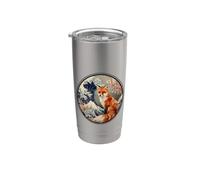 Vintage Japanese Cherry Sakura Blossom Wave Red Fox Lover Gobelet isotherme en acier inoxydable double paroi