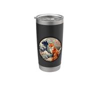 Vintage Japanese Cherry Sakura Blossom Wave Red Fox Lover Gobelet isotherme en acier inoxydable double paroi