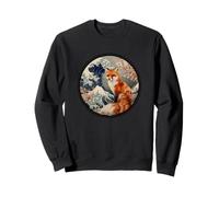 Vintage Japanese Cherry Sakura Blossom Wave Red Fox Lover Sweatshirt