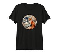 Vintage Japanese Cherry Sakura Blossom Wave Red Fox Lover T-Shirt Haut de Gamme