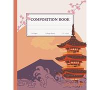 Vintage Japanese Notebook for School - Retro Orange Sunset & Pagoda Theme Illustration: Aesthetic Composition College-Ruled Book for Students - ... | 7.5" x 9.25" | Ideal for School or Gifts