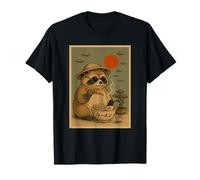 Vintage Japanese Raccoon Ramen UFO Alien Space Noodles T-Shirt