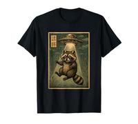 Vintage Japanese Raccoon UFO Alien Space Noodles T-Shirt
