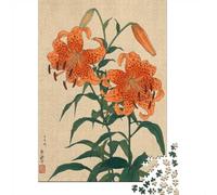 Vintage Japanese Tiger Lily Woodblock Print Puzzle, 1000 pièces