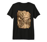 Vintage Japon Tramway Mont Fuji Sakura Art T-Shirt Haut de Gamme