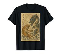 Vintage Japonais Tigre Géant Combat Dragon Asiatique Ukiyo-e T-Shirt