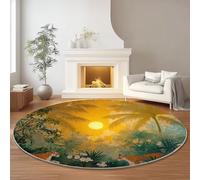 Vintage Jungle Botanique Tigre Thème Rond Tapis, 120 cm Doux et Durable Rond Tapis pour Chambre Entrée Salle à Manger Cuisine, Couleur Orange intérieur Décoration De La Maison